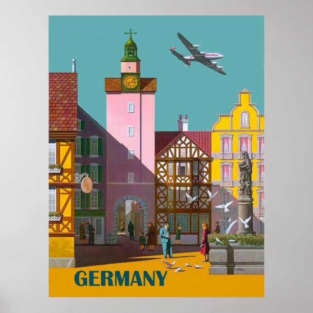 Poster Cidade alemã, pôster de aviação vintage (Frente)