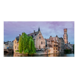 Póster Cidade antiga de Bruges e torre de Belfry