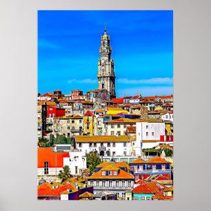 Poster Cidade antiga do Porto com torre Clerigos