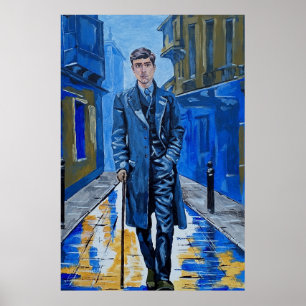 Poster Cidade antiga, homem, rua, cana