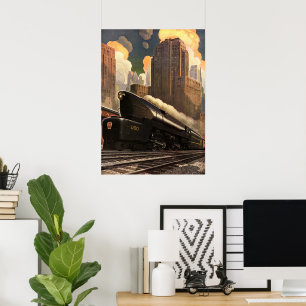 Póster Cidade Antiga, Trem Duplex T1 em Trilhos de Trem