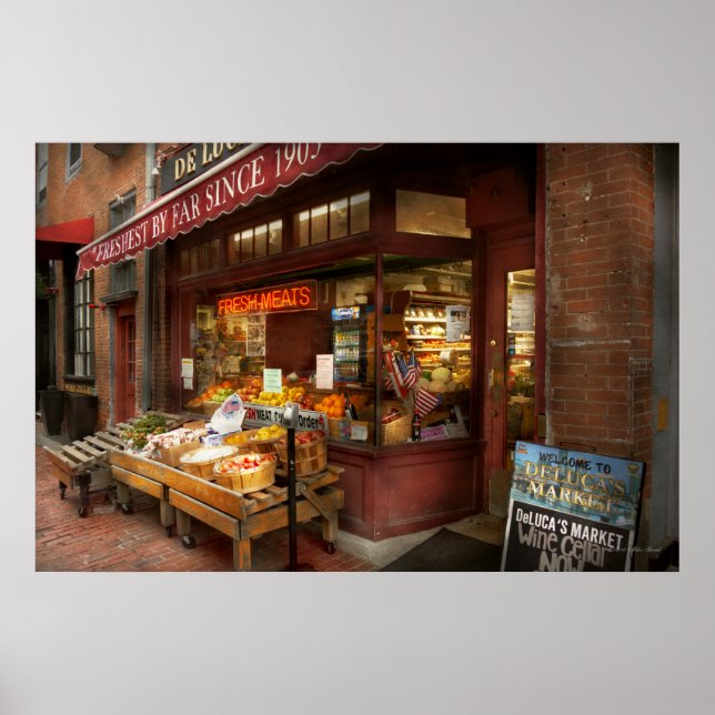Póster Cidade - Boston Ma - Carnes frescas e Frutas (Frente)