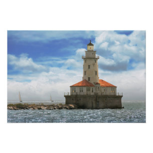Póster Cidade - Chicago IL - Farol do porto de Chicago