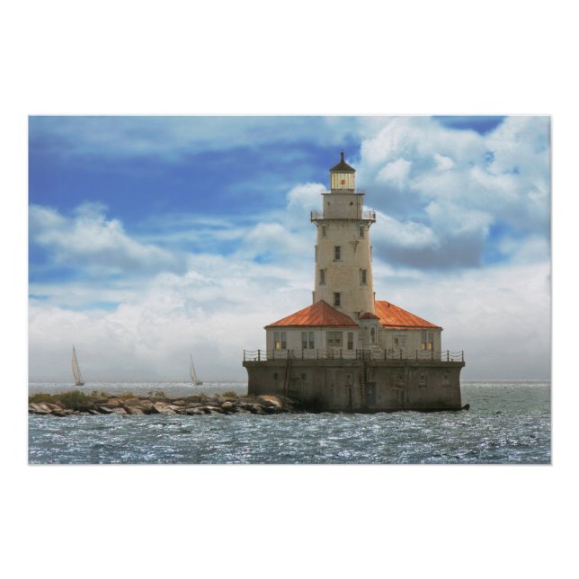 Póster Cidade - Chicago IL - Farol do porto de Chicago (Frente)