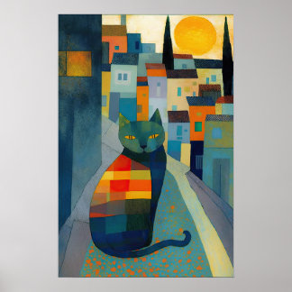 Poster Cidade colorida com gato característico
