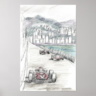 Poster Cidade Costeira de Edifícios de Marina de Carros d