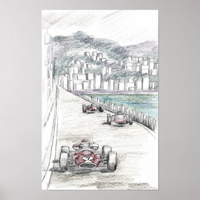 Poster Cidade Costeira de Edifícios de Marina de Carros d (Frente)