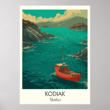 Cidade Costeira de Kodiak Alasca Barco Vermelho