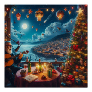 Póster Cidade Costeira do Acionista Festivo Feliz Navidad