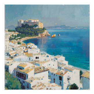 Póster cidade costeira espanhola