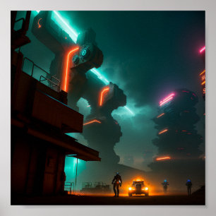 Poster Cidade Cyberpunk à Noite