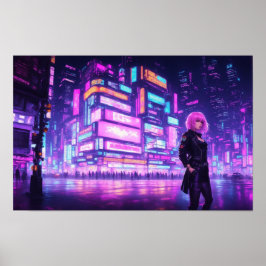 Poster Cidade Cyberpunk Neon Pink