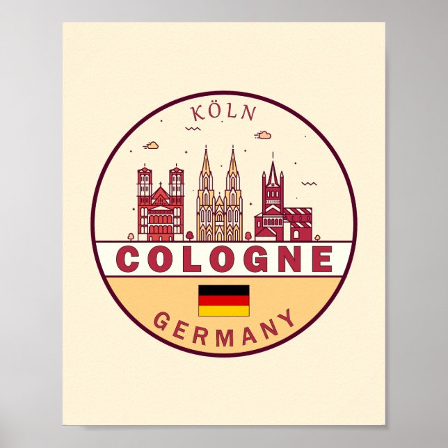 Poster Cidade da Alemanha, Colônia - Skyline Emblem (Frente)