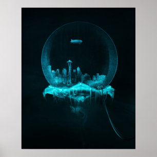 Póster Cidade da fantasia em um Snowglobe com um