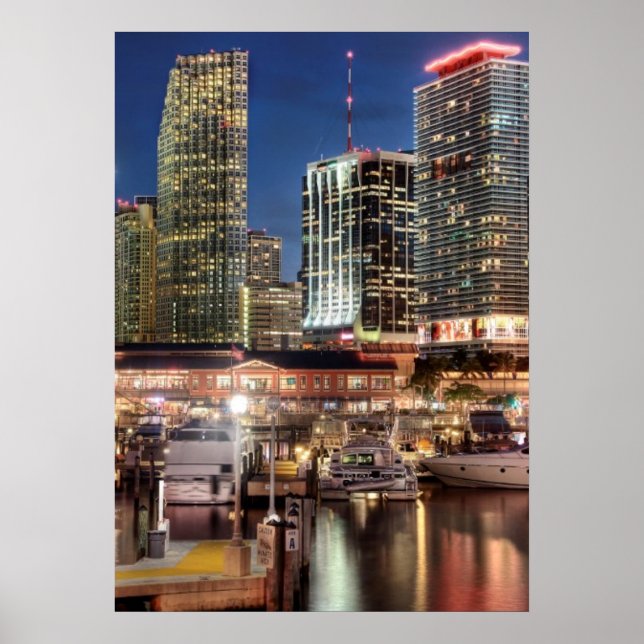 Póster Cidade da linha do horizonte de Miami na Flórida (Frente)