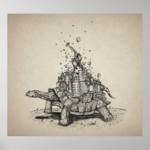 Póster Cidade da tartaruga - ilustração da caneta e da