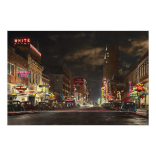Póster Cidade - Dallas TX - Rua Elm na noite de 1941
