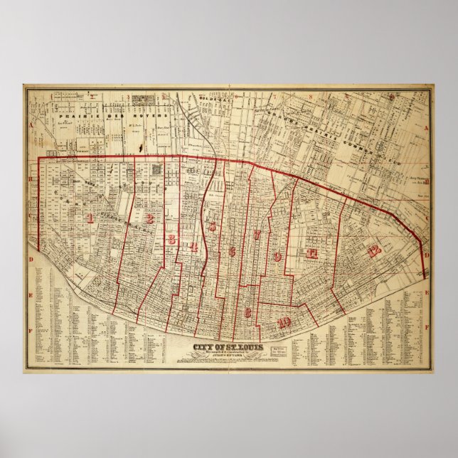Poster Cidade das Ruas. Louis, Mapa do Missouri (1870) (Frente)