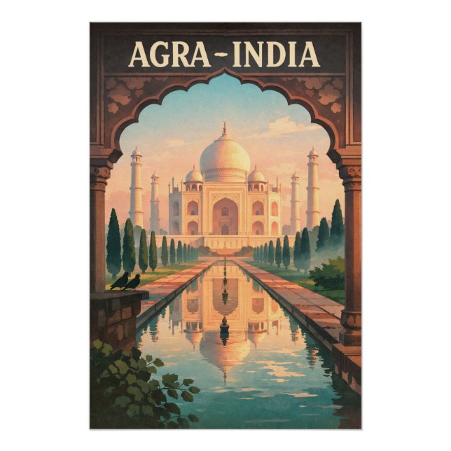 Póster Cidade de Agra, Índia, viagem retro 2026 (Frente)