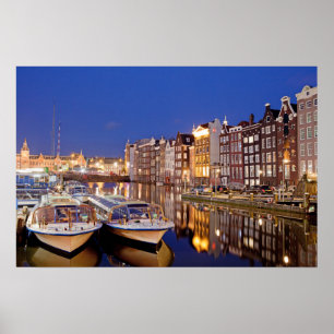 Poster Cidade de Amsterdão em a noite