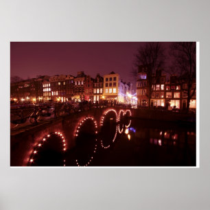 Poster Cidade de Amsterdão em a noite nos Países Baixos