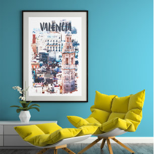 Poster Cidade de Aquarela da Arquitetura de Espanha de Va