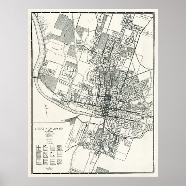 PÓSTER CIDADE DE AUSTIN, TEXAS MAP 1925 (Frente)
