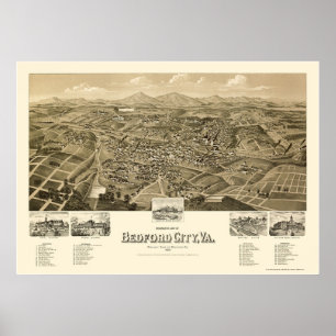 Póster Cidade de Bedford, mapa panorâmico do VA - 1891