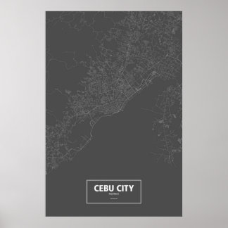 Póster Cidade de Cebu, Filipinas (branco no preto)