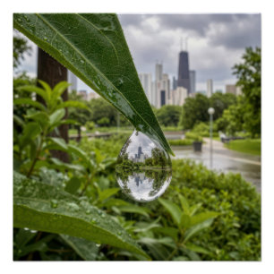 Póster Cidade de Chicago Refletida numa Gota de Chuva