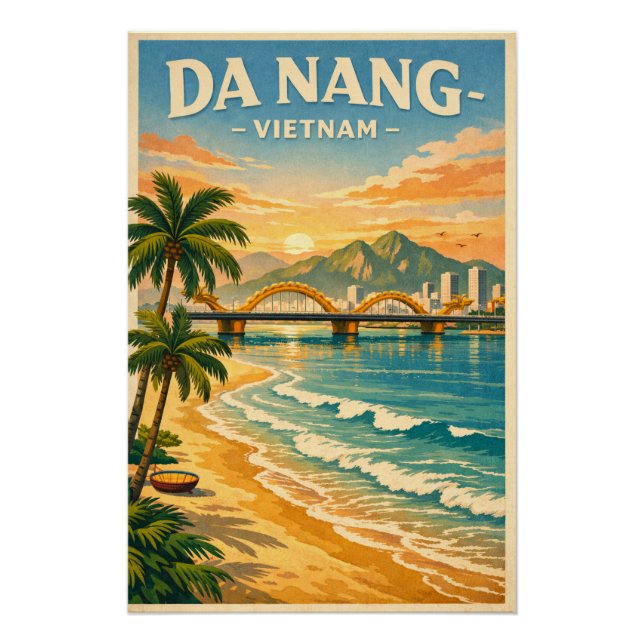 Póster Cidade de Da Nang, Vietnã, em um clássico retrô (Frente)