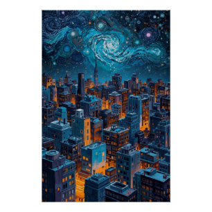 Póster Cidade de Estrelas e Luz – Paisagem Noturna Urbana