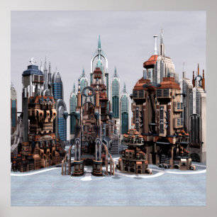 Póster Cidade de Fantasia Futurista Arte de Horizonte de 