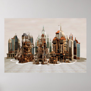 Poster Cidade de Fantasia Futurista Arte de Horizonte de