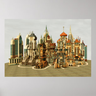Poster Cidade de Fantasia Futurista Arte de Horizonte de