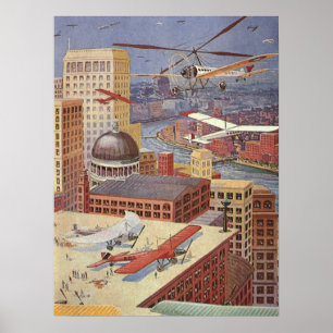 Póster Cidade de Ficção Científica Vintage, Steam Punk Vi