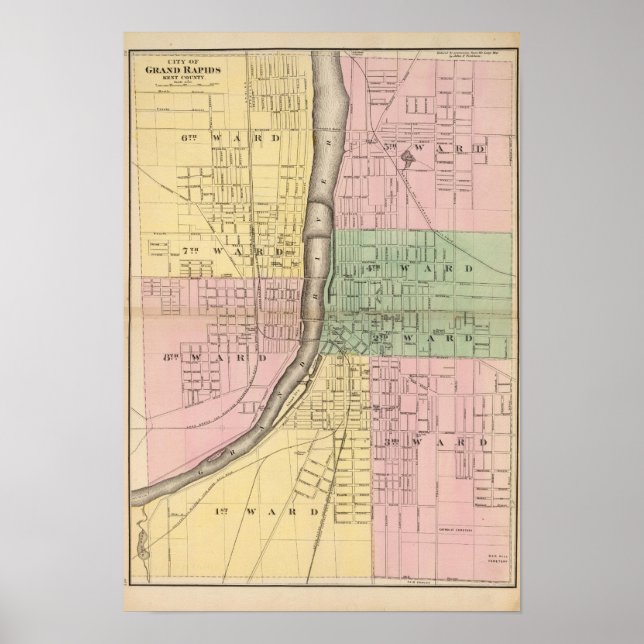 Póster Cidade de Grand Rapids, distrito de Kent (Frente)