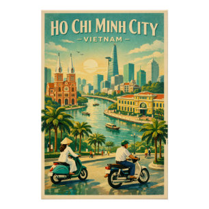 Póster Cidade de Ho Chi Minh, Vietnã, em um clássico retr