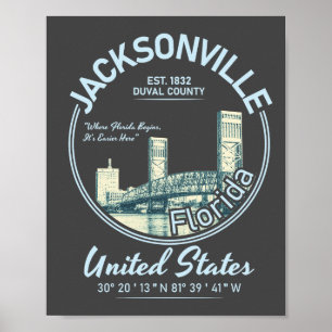 POSTER CIDADE DE JACKSONVILLE - VINTAGEM DE FLORIDA