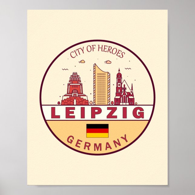 Poster Cidade de Leipzig, Alemanha, Skyline Emblem (Frente)