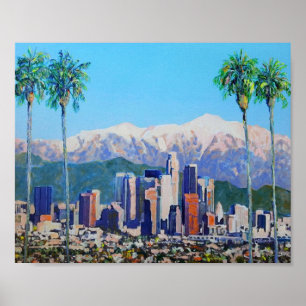 Poster Cidade de Los Angeles, Califórnia, Skyline e Mount