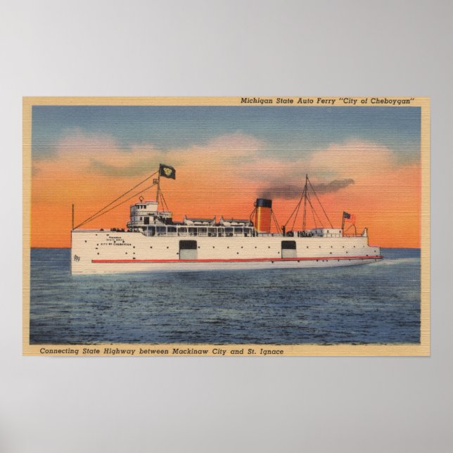 Póster Cidade de Mackinaw, MI - Vista da Cidade de Cheboy (Frente)