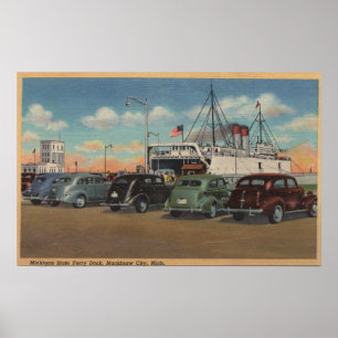 Póster Cidade de Mackinaw, MI - vista da doca de balsa do