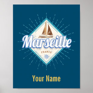 Poster Cidade de Marselha França: navio de navegação retr