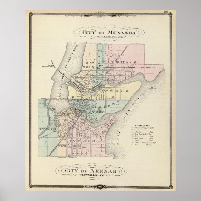 Póster Cidade de Menasha, cidade de Neenah (Frente)