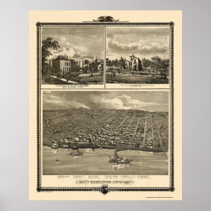 Poster Cidade de Muscatine, mapa panorâmico de IA - 1875