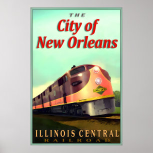 Poster CIDADE de NEW ORLEANS Illinois Central Railroad No