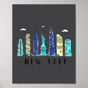 Poster Cidade de Nova York Nyc Horizonte Ny Aquarela Lemb