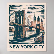 Cidade de Nova York Ponte de Brooklyn Retrô Destac
