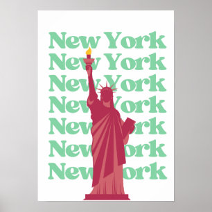 Poster Cidade de Nova York Rosa Verde Viagem NYC 